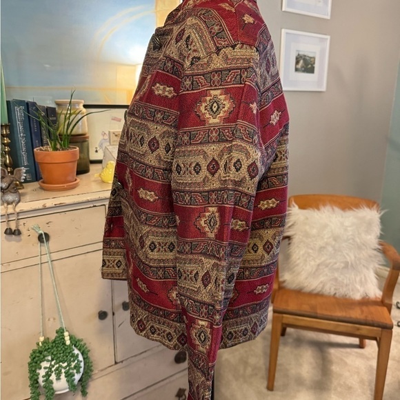 Vintage Tapestry Jacket Krista Koeppe M Cotton Red Gold Button Front Grannycore - Picture 5 of 7